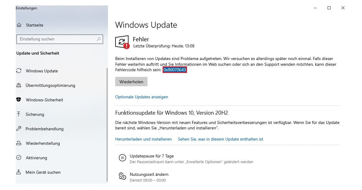 2018-11 Update für Windows 10 Version 1803 für x64-basierte Systeme (KB4023057) – Fehler 0x80070643