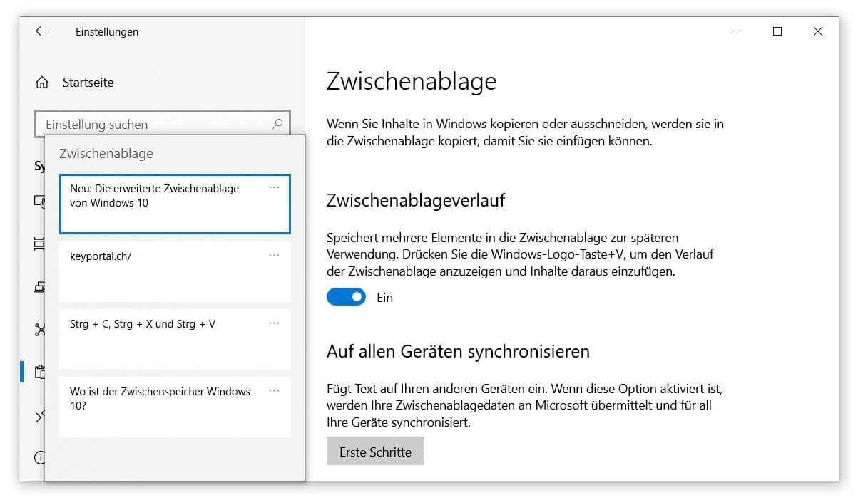 Den Verlauf der Zwischenablage von Windows 10 nutzen