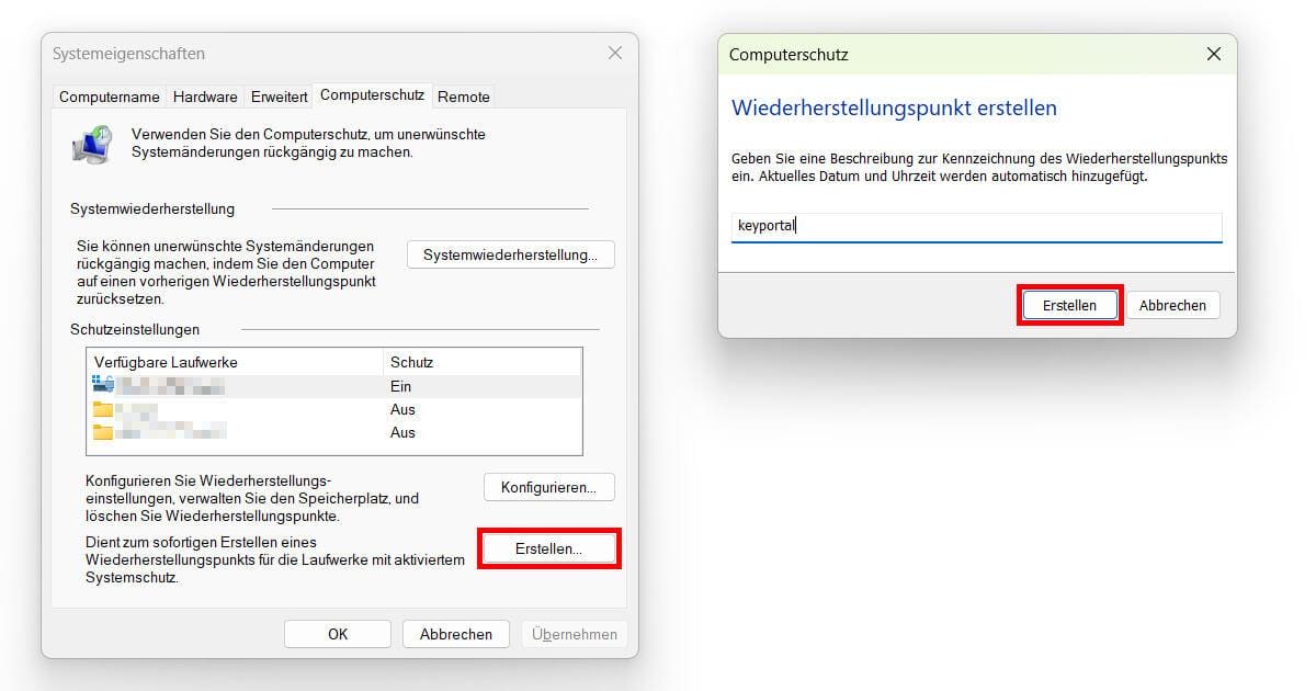 Systemwiederherstellung in Windows 11 vorbereiten