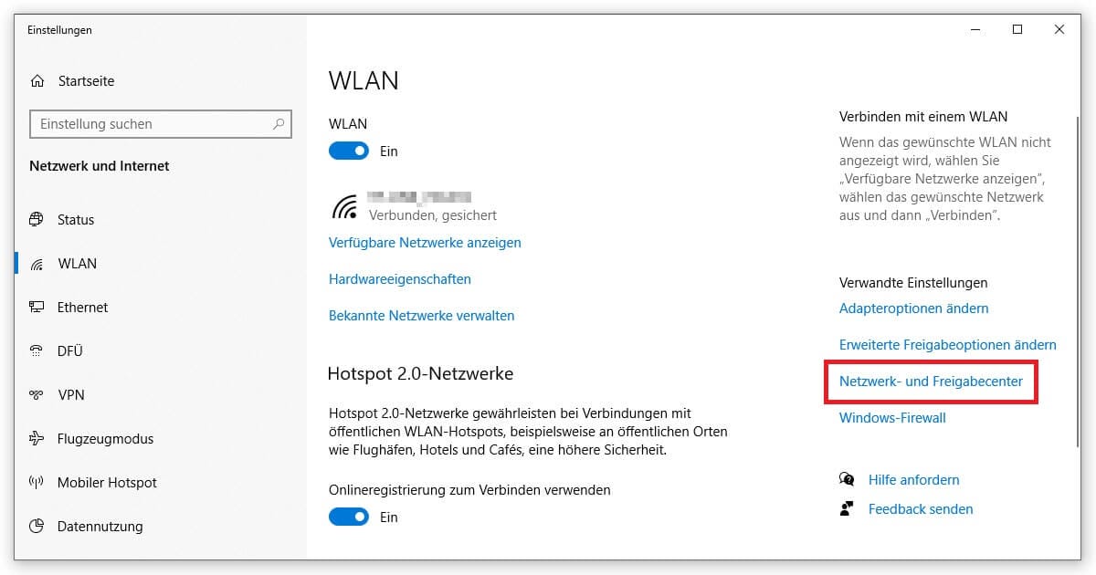 Einstellungen aufrufen und WLAN Passwort auslesen