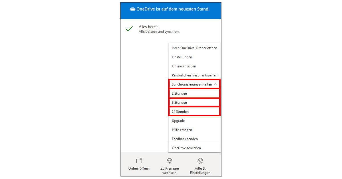 Die Synchronisierung von Microsoft OneDrive ausschalten