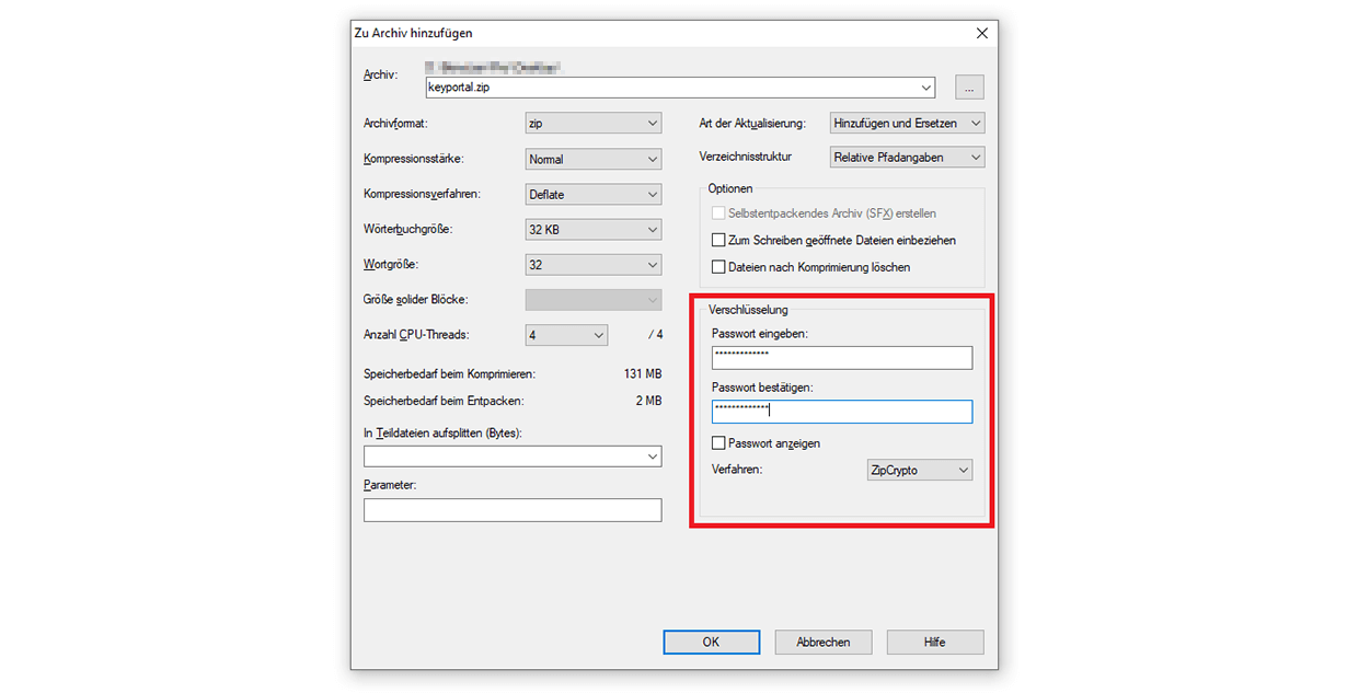 Mit 7-Zip einen Windows 10 Ordner mit Passwort schützen