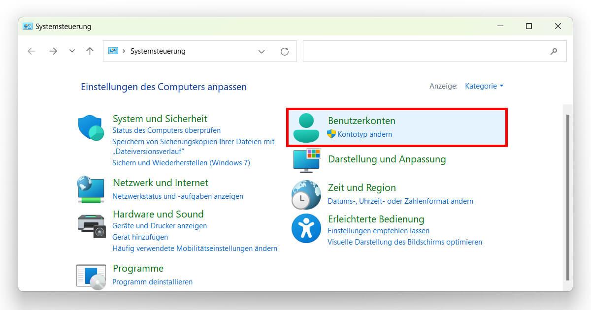 Kontotyp und Windows 11 Benutzername ändern