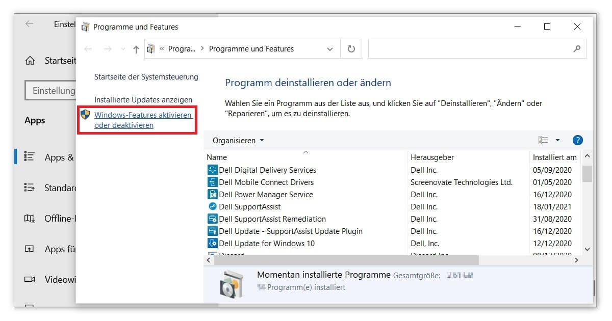 Hyper-V unter Windows Features aktivieren