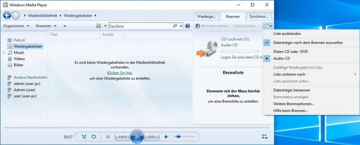 So brennst du eine Audio-CD unter Windows 10