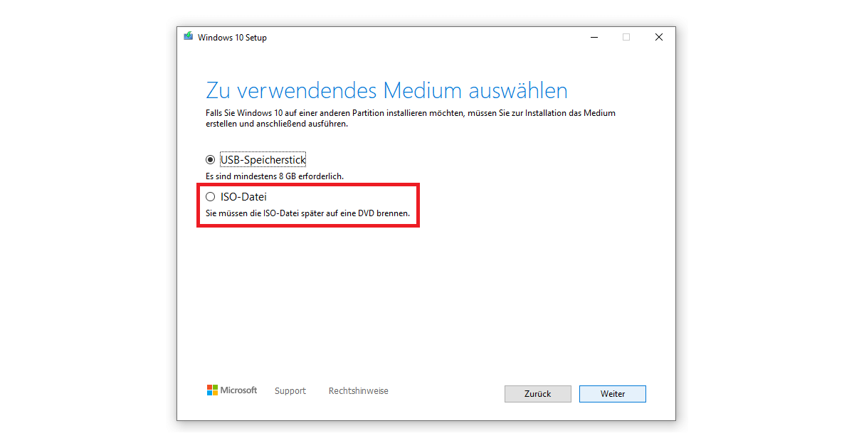 ISO-Datei nach dem Media Creation Tool Download