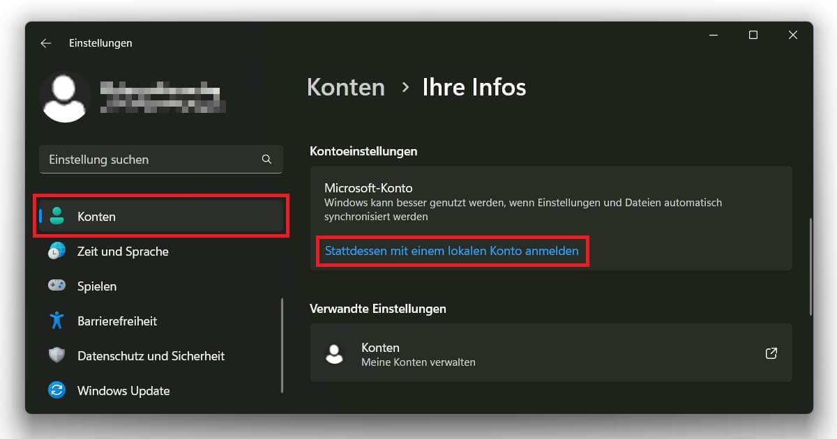 Bei Windows 11 lokales Konto hinzufügen