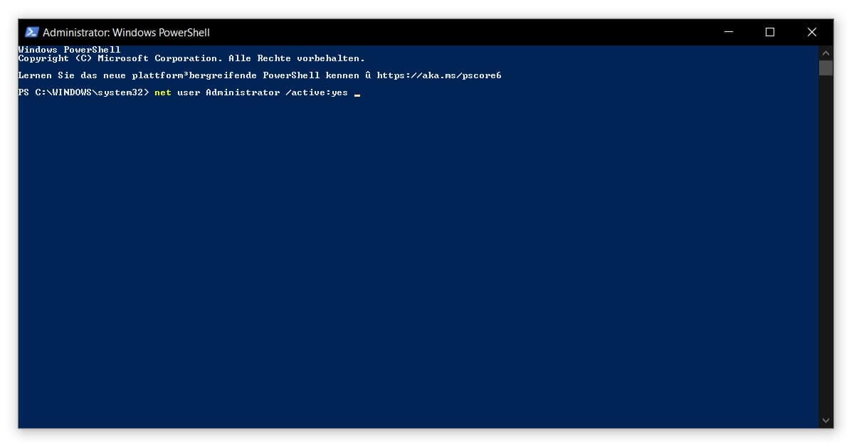 Mit dieser Kommandozeile das Administrator-Konto aktivieren