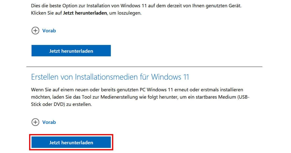 Medien für die Windows 11 Neuinstallation