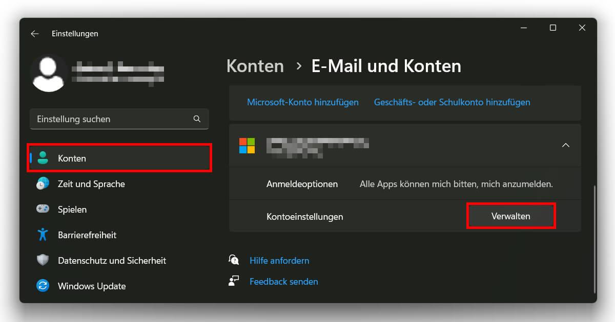 Deine E-Mails und sonstigen Konten verwalten