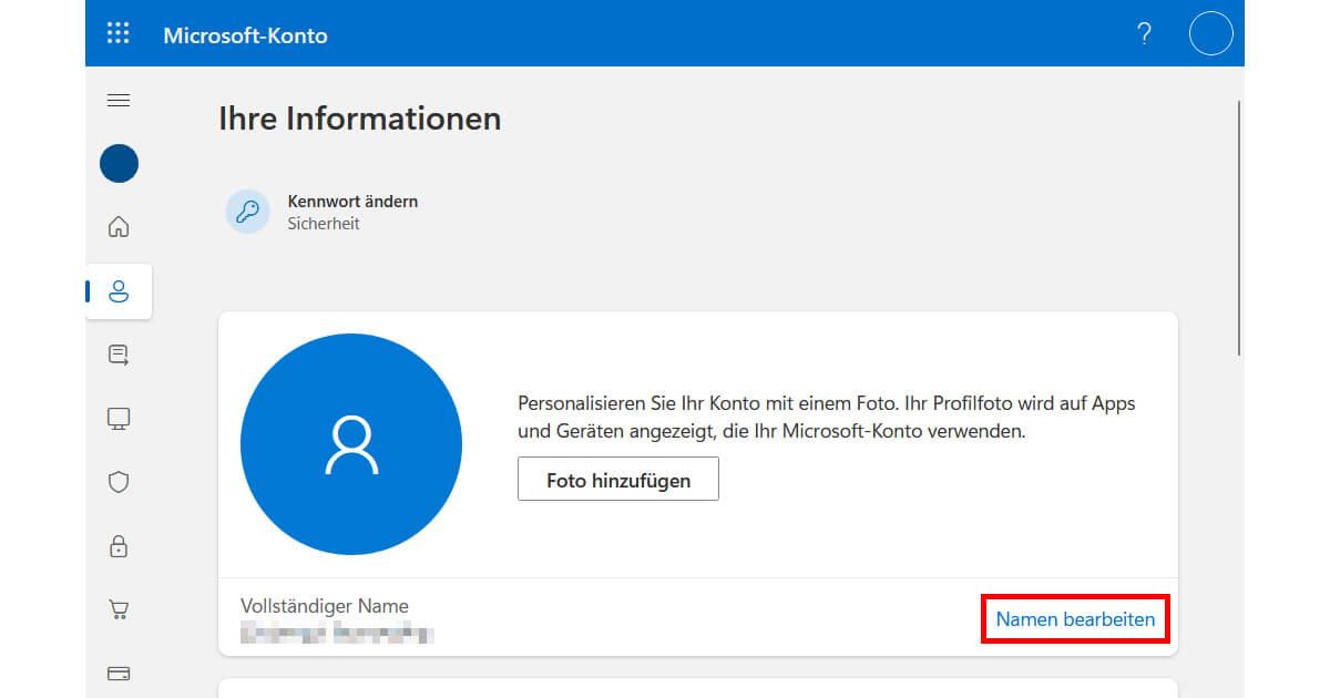 Bei einem Microsoft Konto den Windows 11 Benutzername ändern