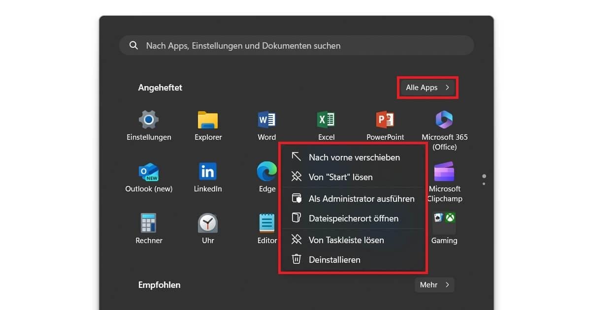 Ganz einfach das Windows 11 Startmenü anpassen