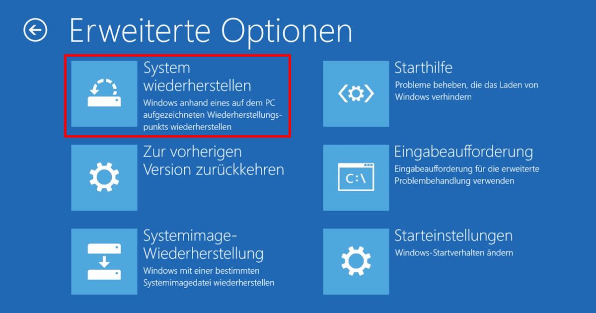 Beim Start Windows 11 Wiederherstellungspunkt laden