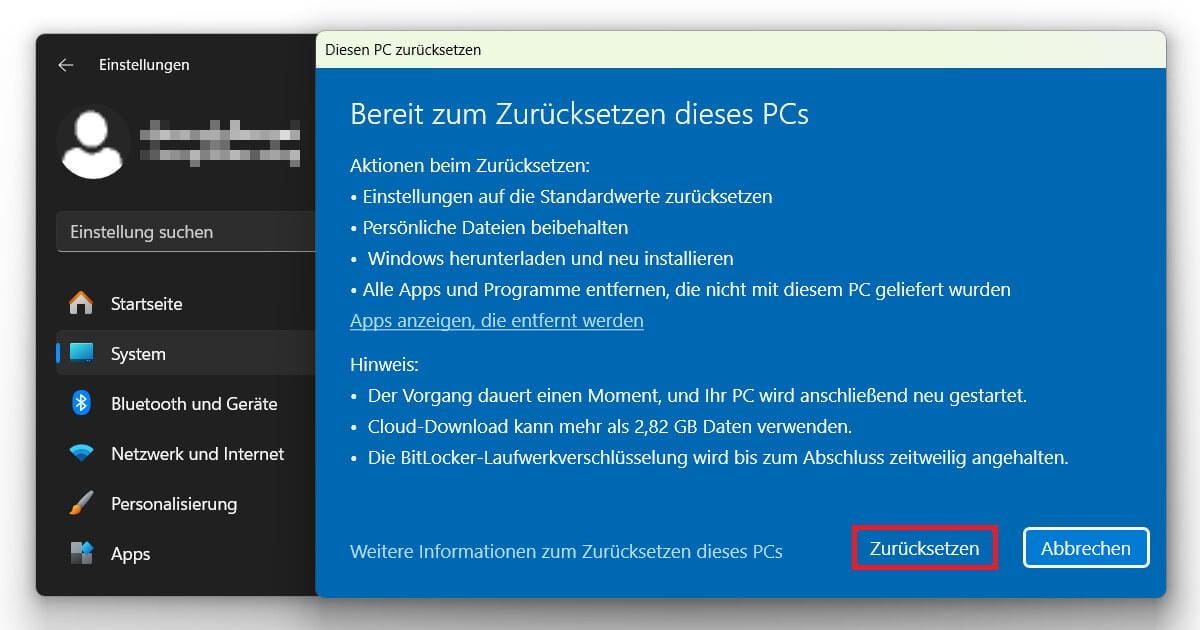 Jetzt Windows 11 auf Werkseinstellungen zurücksetzen