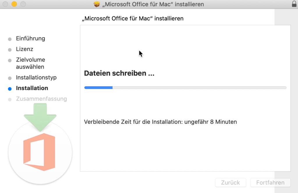 Die Installation kann einige Minuten dauern